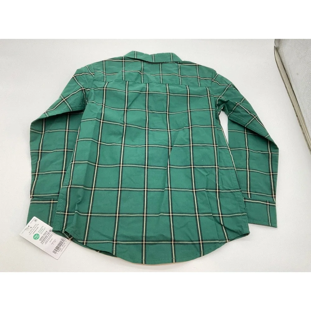 Carters Button Down Shirt Boys 6 Green Red Plaid 2 Pack Holiday School Classic